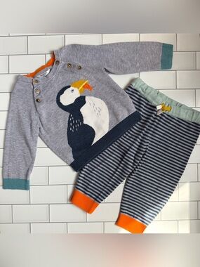 12-18M🐧 Baby Boden Puffin Knitted Play Set Sweater & Pants 💯 Cotton Mini Boden